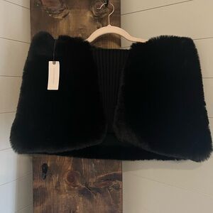 Anthropologie Luxurious Black Faux Fur Stole
